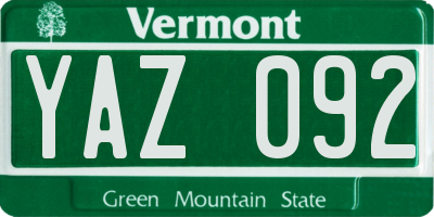 VT license plate YAZ092