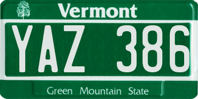 VT license plate YAZ386