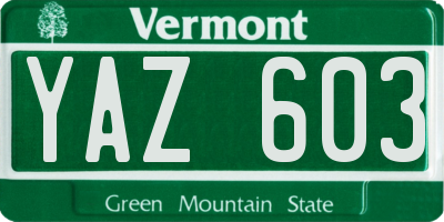 VT license plate YAZ603