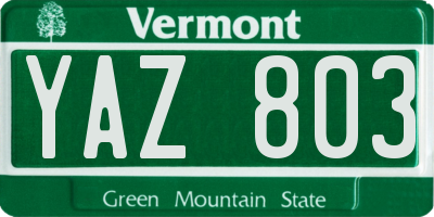 VT license plate YAZ803