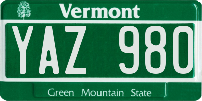 VT license plate YAZ980