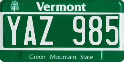 VT license plate YAZ985