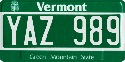 VT license plate YAZ989