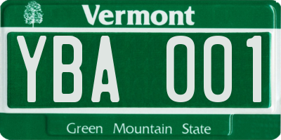 VT license plate YBA001