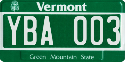 VT license plate YBA003
