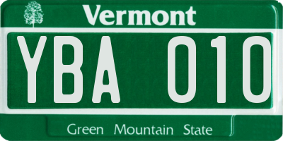VT license plate YBA010