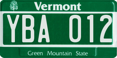 VT license plate YBA012