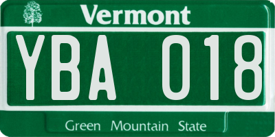 VT license plate YBA018