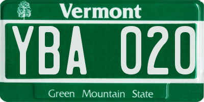 VT license plate YBA020