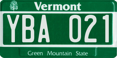 VT license plate YBA021