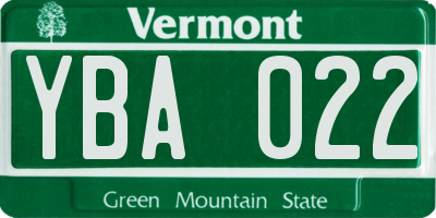 VT license plate YBA022
