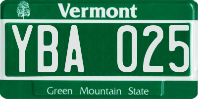 VT license plate YBA025