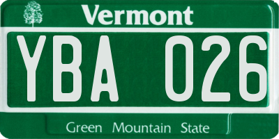 VT license plate YBA026