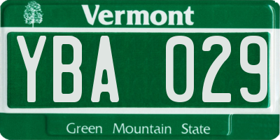 VT license plate YBA029
