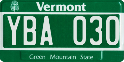 VT license plate YBA030