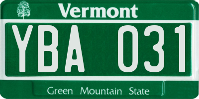 VT license plate YBA031