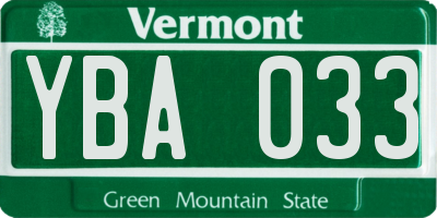 VT license plate YBA033