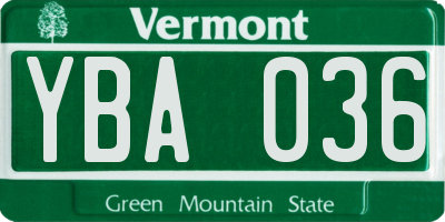 VT license plate YBA036