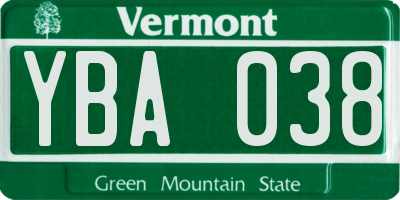 VT license plate YBA038