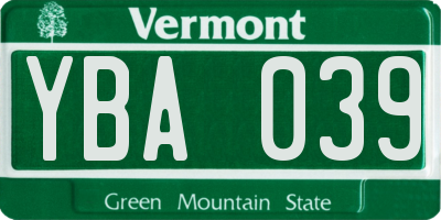 VT license plate YBA039