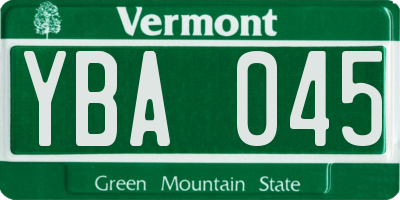 VT license plate YBA045