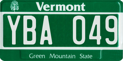 VT license plate YBA049