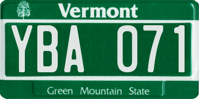 VT license plate YBA071