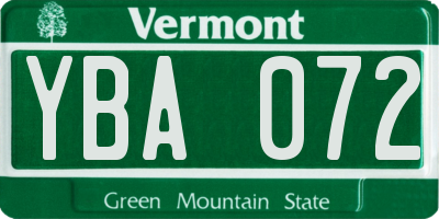 VT license plate YBA072