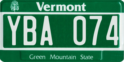 VT license plate YBA074