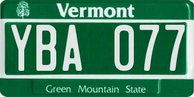 VT license plate YBA077