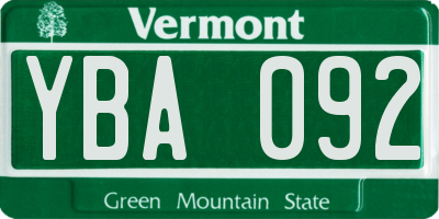 VT license plate YBA092