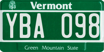 VT license plate YBA098