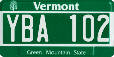 VT license plate YBA102