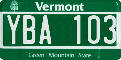 VT license plate YBA103