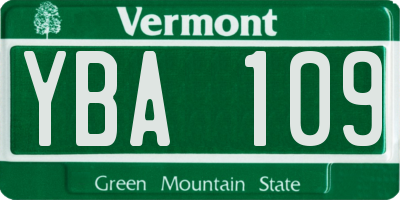 VT license plate YBA109
