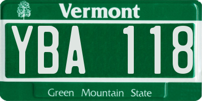VT license plate YBA118