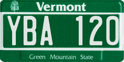 VT license plate YBA120