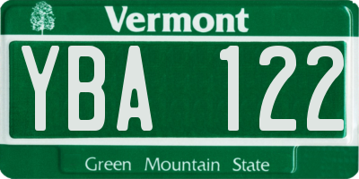 VT license plate YBA122