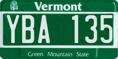 VT license plate YBA135