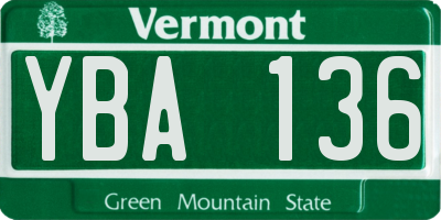 VT license plate YBA136