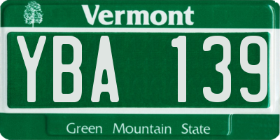 VT license plate YBA139