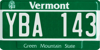 VT license plate YBA143