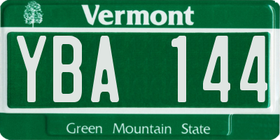 VT license plate YBA144