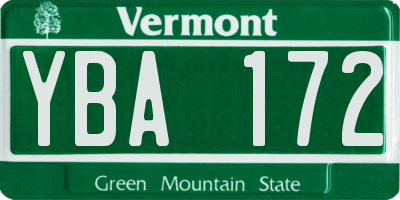 VT license plate YBA172