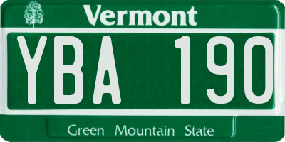 VT license plate YBA190