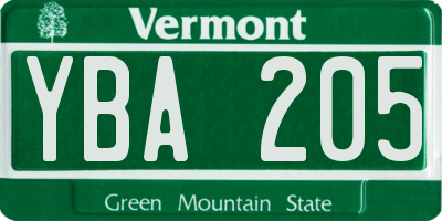VT license plate YBA205