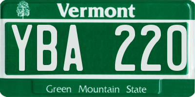 VT license plate YBA220