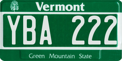 VT license plate YBA222