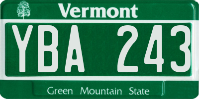 VT license plate YBA243