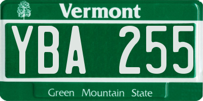 VT license plate YBA255